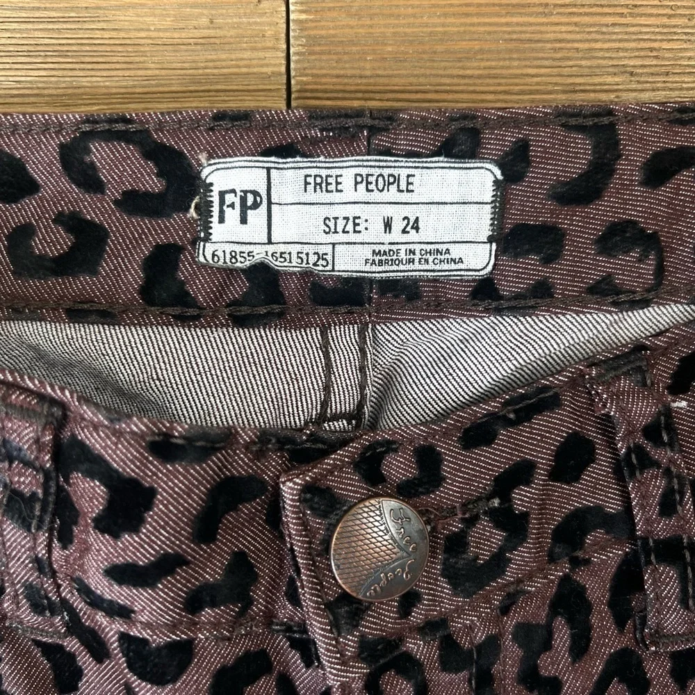 Free People Flocked Leopard Skinny Ankle Jeans
